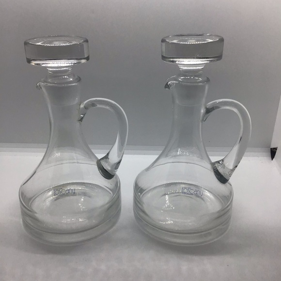 Vintage Handmade Clear Glass Oil And Vinegar Decanter Toscany Romania Cruet Set - Picture 1 of 6